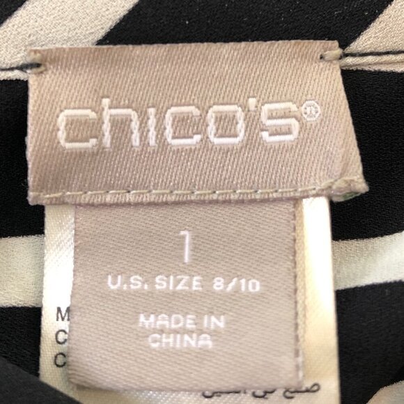 Chico's Black And White Sheer Long Blouse Size 8/10 - Picture 4 of 5